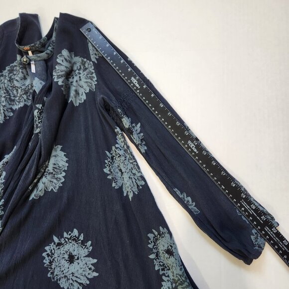 Free People Tree Swing Tunic Mini Dress M Blue Floral Rayon Boho OB412054 - Picture 10 of 12